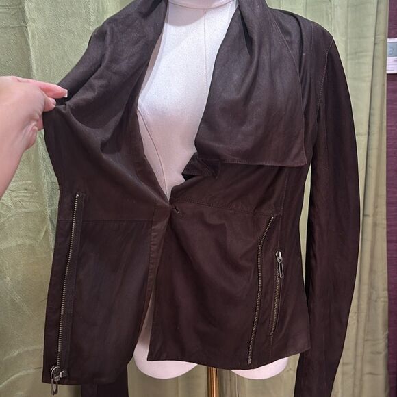 Vince brown Leather/suede Jacket with Zip Front and Tailored Silhouette, S - Picture 7 of 9